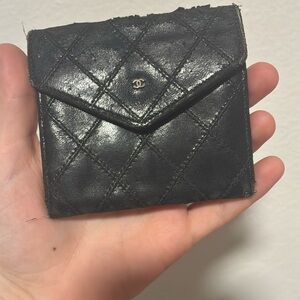 Chanel CC Black Quilted Leather Snap Card Holder Wallet Made in France
